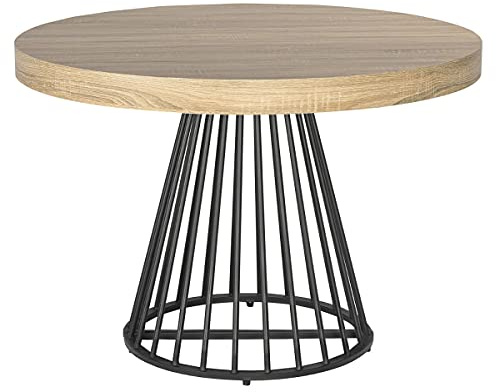 Menzzo Table Ronde Extensible GRIVERY Chêne Clair – 110 à 260 cm – Table Salle à Manger Design avec 3 Rallonges pour 4 à 12 Personnes – Pied Central Stable Moderne