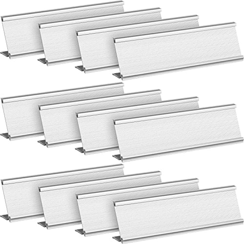 LEIFIDE Paquete de 12 soportes de aluminio para placa de identificación para escritorio, 2 x 8 pulgadas, placas de nombre en blanco, soporte de escritorio de oficina, soporte de mesa de escritorio