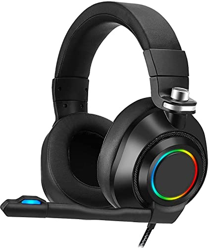 SIMPLETEK Trådlösa Gaming Headset Med Bågad Mikrofon Med Wire | Svart, Med RGB-belysning