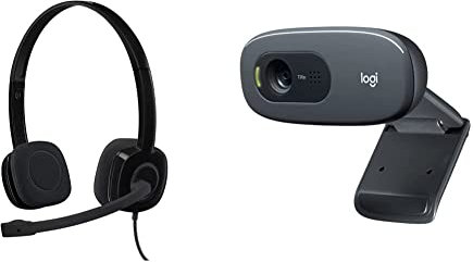 Logitech H151 Cuffie Cablate, Cuffie Stereo con Microfono Girevole con Cancellazione Rumore & C270 Webcam HD, HD 720p/30fps, Videochiamate HD Widescreen