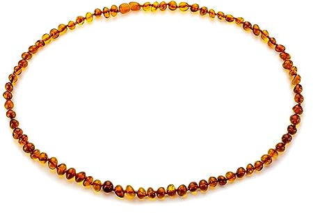 Amber Guru Baltic Amber Necklace for Women and Men (Authentic, Certified) - 21.7 Inches, Polished Beads - Handcrafted Unisex Amber Bead Jewelry for Adults (Cognac)