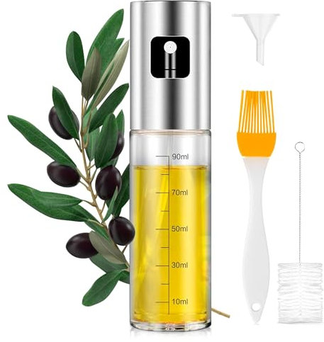 PORTENTUM Oil Spray Bottle 100ml Stainless Steel Olive Oil Dispenser, Leakproof Oil Bottle with Accessories – Oil Sprayer for Cooking, BBQ, Salad and Air Fryer