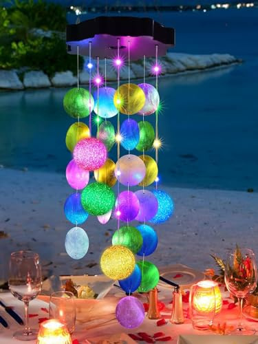 iShabao Carillón de Viento Solar Concha con Bola Pastel, 18 LED Carrillon de Viento Exterior Solar, Regalos para la Madre/Esposa/Hija/Novia, Decoraciones para el árbol, Terraza, Balcón, Boda