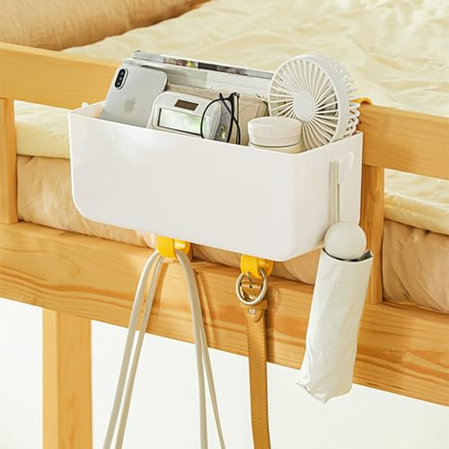 Bedside Hanging Storage Basket with Hooks, Large Capacity Dorm Hanging Storage Box Rack, Bed Shelf Holder Organizer Caddy for Book Phone, Suitable for Home Office School Dormitory Bunk Beds Loft RV