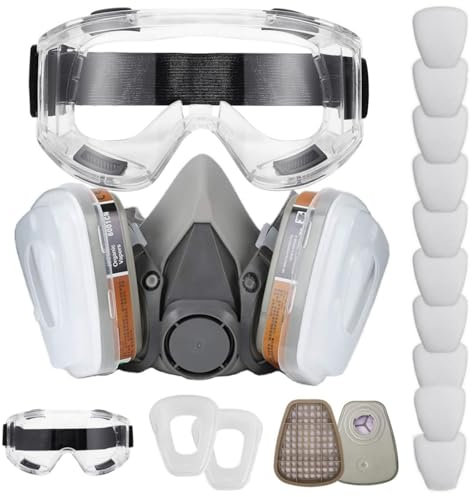 ANUNU Universal Gesichtsschutz mit Filter, Halb Gesicht Atemschutzmaske für Lackieren Chemische, Staub, Maschinenpolieren, Epoxidharz