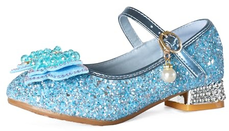 QUNUNOIRE-Chaussures de Princesse à Talon pour Filles avec Paillettes Chaussures de Déguisement Reine Scintillantes Bleu 30 EU
