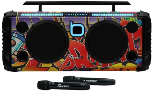 Bumpboxx Bluetooth Portable Speaker Boombox Flare8 Pro NYC Graffiti | Retro Boombox with Bluetooth Speaker | Rechargeable Lithium Battery | Includes 2 Wireless Microphone & Remote Control