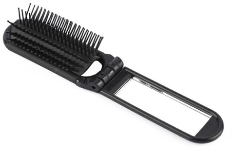 Porceosy Compact Travel Hairbrush Foldable Women Portable Folding Hair Brush with Mirror Soft Bristles Scalp Massage Anti-static Travel-friendly Detangling Black