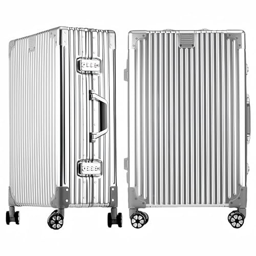 Maleta de viaje de aluminio, maleta rígida, maleta con ruedas, equipaje de mano, mango telescópico, TSA, 4 ruedas (plata, M), plata, medium, Carro de aluminio rígido con ruedas giratorias