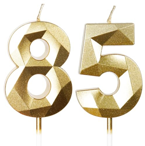 Yiran Födelsedagsljus siffror 85, 5 cm guld födelsedagstearinljus, ljus födelsedag, födelsedag ljus, tårtdekoration födelsedag, födelsedagsljus för födelsedagsdekoration, nummer 85