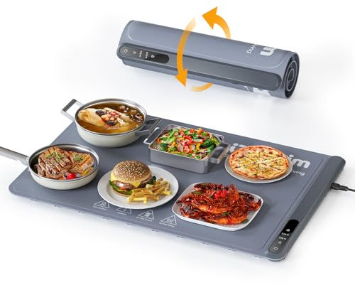 Anifrim Bandeja de Calentamiento Eléctrico, Bandeja Calienta Platos para Calentar Alimentos, Calentador de Comida con Material Nano Silicona para Familia, Fiestas, Eventos, Oficina-Gris