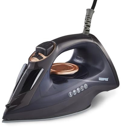 GEEPAS Steam Iron | Clothes Dry & Steam Press | 40s Fast Heat-Up, Vertical Steaming | Ceramic Soleplate & Adjustable Temperature | 220ml Water Tank with 0.8g/Steam Output | 2 Year Warranty 2400W Black