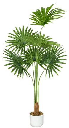 mcc direct Artificial Fan Palm Tree, 120cm Tall Large Decorative Artificial Plant with Plastic Planter and Artificial Moss for House Bedroom Office Garden Store Decoration