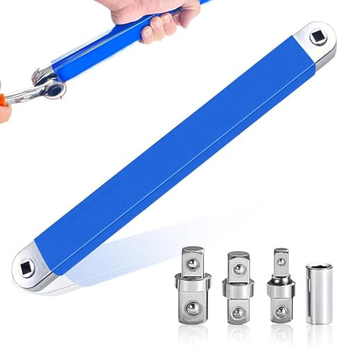 ZEXUPORIUM Rallonge Cliquet Professionnelle, Jeu de Clés avec 5 Adaptateurs D'entraînement 1/2, 1/4 et 3/8, Clé D'extension Coudée, pour Clé Universelle Allongée