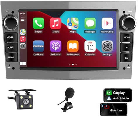Autoradio 2 DIN per Opel Corsa d/Astra h/Zafira b/Meriva/Vivaro Bluetooth Stereo Car con Wireless Carplay Android Auto Schermo da 7 pollici Mirror Link (silver)