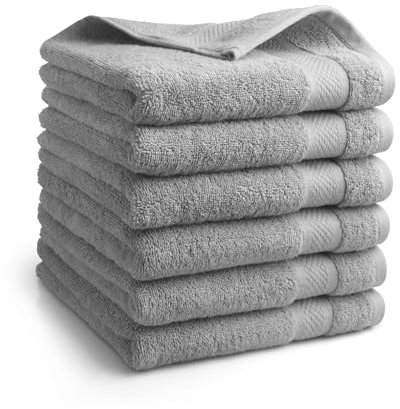 DoubleDry Premium Handtücher Set - 6 Stück 50 X 100 cm Baumwolle - 500 g/m² - Weich & Saugstark - Handtuch Badetuch badehandtücher für Bad und Dusche (Hell Grau)