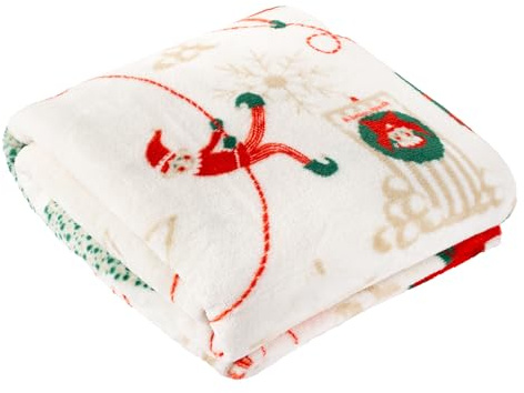 Coperta Elfi Duvet Day - Coperta in pile con elfo natalizio per letto o divano (Crema/Menta - 130x150cm)