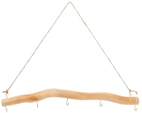 SOFPLATE 15 Inch 5 Hook Driftwood Wall Hanging Wall Mounted Jewelry Holder Natural Branch with Twine Rope Farmhouse Vintage Drift Wood Pieces Easy to Use Necklace Mount Hanger for Dried Flowers Crafts