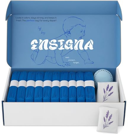 ENSIGNA Recambios Papelera Pañales – Pack 10 Bolsas Opacas + 2 Ambientadores Lavanda, Compatibles con Cubos de Pañales Populares, Antiodores y Ajuste Universal