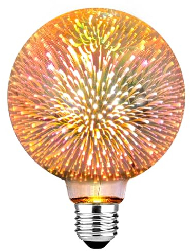 Bombilla Edison Vintage E27, E27 LED Vintage carcasa de vidrio de efecto fuegos artificiales 3D 3W bombillas retro LED decoradas, muy adecuadas para salas de estar, restaurantes, Navidad-no Regulable