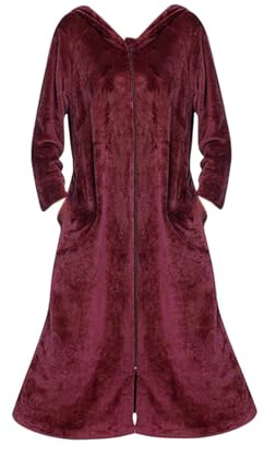 Accappatoio lungo da donna, in pile, extra spesso, con cerniera, per l'inverno, per l'inverno, per la mattinata, accappatoio, vestaglia per la casa, con tasche, abito casual, Rosso, XXL