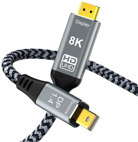 YIWENTEC 8K Mini DisplayPort to HDMI Cable Mini DP to HDMI 2.1 Supports 8K@60Hz 4K@120Hz HDR Aluminum Shell (2M)