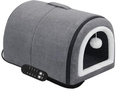 Casa para gatos con calefacción, cama aislante para mascotas para control de temperatura, comodidad acogedora con cojín extraíble, cueva interior para gatitos medianos y cachorros pequeños, calidez