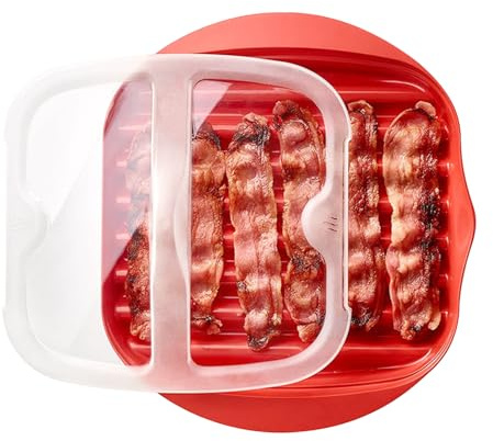 Microwave Bacon Tray with Splatter Lid, Microwave Easy Bacon Maker, Microwavable Bacon Grill Tray Make Crispy in Minutes
