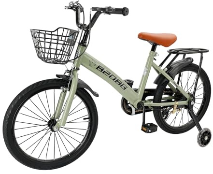 Areyourshop 18 Inch Kids Bike with Basket & Training Wheels – Girls Boys Bicycle with Adjustable Seat, Front Caliper & Rear Coaster Brake, High Carbon Steel Frame, Shockproof Tyres