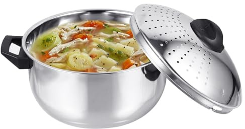 MOTHNUR Olla de Acero Inoxidable con Tapa Coladora y Diseño Antidesbordamiento Ligera y Portátil para Cocinar Pasta Fideos y Sopas de Forma Segura y Fácil de Limpiar