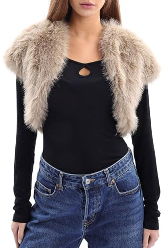 Amazhiyu Gilet Stola Donna in Pelliccia Sintetica,Elegante per Cerimonia,Cardigan Corto Senza Maniche con Scollo Rotondo