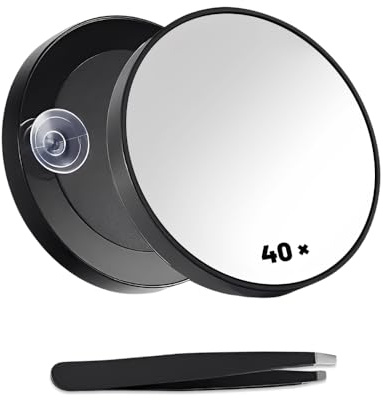 HMCEY Espejo de Aumento Ventosa 40x,Espejo de Maquillaje para Baño Pequeño,Espejos Portátil Camping Redondo,Espejos Cosmético Viaje Reutilizable,Travel Makeup Mirror para Depilación de Cejas