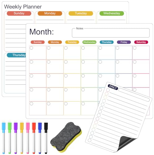 KMFYMPT Calendario Magnetico Nevera Juego, 20x15cm Pizarra Magnetica Nevera, 40x30cm Planificador Semanal, Calendario Mensual Planificador, 8 Marcadores 1 Borrador Pizarra, Ayudamos Administrar Tiempo