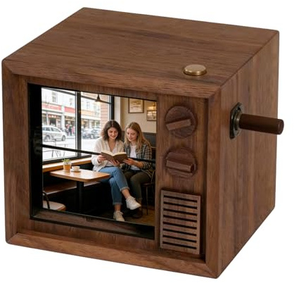 Boîte à musique portable à manivelle avec 16 albums photos et design lumineux pour cadeau de mariage et occasions spéciales pour couples