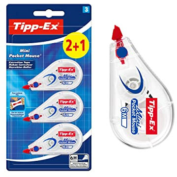 Tipp-Ex Korrekturroller Mini Pocket Mouse, 6m x 5mm, Ideal für das Büro, das Home Office oder die Schule, 2 +1 Stück (1er Pack)
