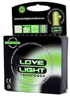 LOVE LIGHT - Latex Kondome Mit Reservoir - Fluoreszierend - Glatte Oberfläche - CE 0123-3er Pack