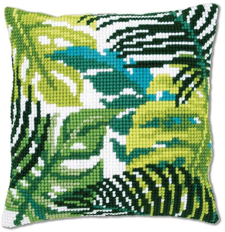 VERVACO Kit Cuscino Punto Croce Foglie BOTANICHE Set Ricamo Principianti Cuscini Gobelin Decorativi ca. 40 x 40 cm Accessori per Lavoretti Creativi DIY Casa Decor Hobby Adulti Cross Stitch