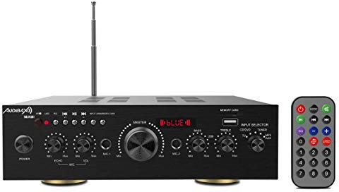 Audibax Miami - Amplificador de Audio HiFi - Conexión Bluetooth - Potencia de 100W + 100W - Entradas para Micrófonos, SD y USB - Amplificador HiFi Estéreo con Reproductor MP3 y Radio FM