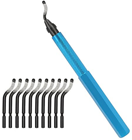 VASTOOLS Handentgrater Werkzeugsatz/Entgrater Werkzeug mit 10 Stück Schnellarbeitsstahl Ersatzklingen/für Stahl, Kupfer, Aluminium und Kunststoff