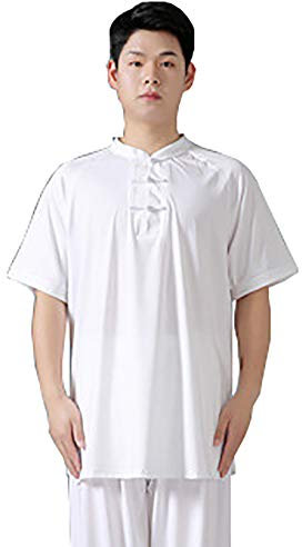 Daoba Sommer Kampfsport Tai Chi Uniform Wing Chun Shaolin Kung Fu Uniformen Unisex Kurze Ärmel Tops (Weiß, XXXL)