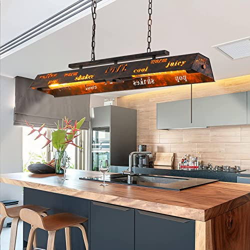 HYQJUNE E27 Retro Pendellampe Vintage Esstisch Pendelleuchte 2 Lichter Eisen-Stil Buchstaben Kronleuchter Höhenverstellbar Hängelampe Industrial Hängeleuchte Wohnzimmer Küche Bar Deckenleuchted80cm