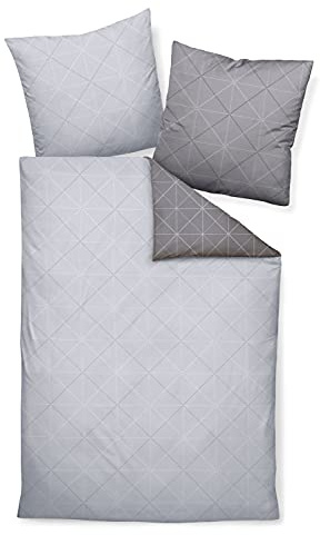 Palermo Janine 31101-08 - Biancheria da letto in raso makò, 2 pezzi, 135 x 200 cm e cuscino 80 x 80 cm, motivo geometrico