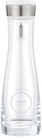 GROHE Blue - Glaskaraffe mit Deckelset (Edelstahldeckel mit Kippverschluss, integriertes Sieb, spülmaschinenfest, 1,0l Volumen), 40405001