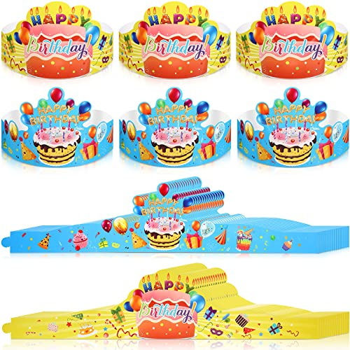 Zonon 36 Pieces Birthday Crowns for Kid Classroom Colorful Happy Birthday Hat Adjustable Vbs Party Decor Teacher Kindergarten(Vivid Style)