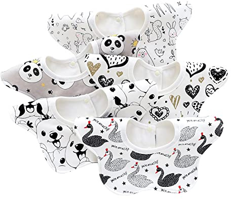 Chamie Baby haklapp blomma bomull dregelhaklappar 360° rotation för 1-12 månader pojkar och flickor, omvårdnad och ätande, paket med 5, Vitt, 1-12 Månader