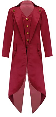 Jugaoge Boys Girls Medieval Steampunk Costume Kids Halloween Vampire Tailcoat Jacket Gothic Vintage Frock Coat Red 14 Years