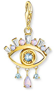 THOMAS SABO Charm-Anhänger blaues Auge aus hochwertigem 925er Sterlingsilber mit 750er Gelbgold-Vergoldung im Nazar-Auge-Design, Maße: 35 x 20 mm,1926-971-7
