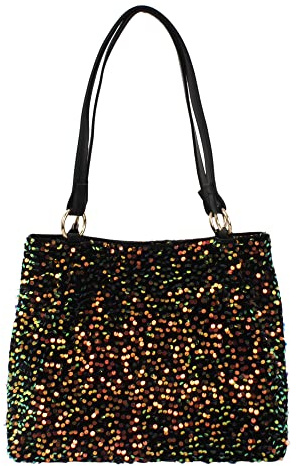 LA HUATE Women Glitter Sequins Shoulder Tote Large Capacity Shopping Bag Zipper Travel Pouch Bag