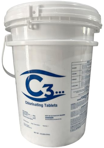 C3-20lb Chlorine Tablets, 3 Inch | Swimming Pool & Spa Chlorine Tablets | Long-Lasting, Slow Dissolving, Individually Wrapped Chlorine Tabs | Tri-Chlor 3 Inch Tablets Pool Cleaner