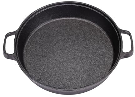 Warmiehomy Cast Iron Griddle Pan,30cm Pre-Seasoned Non-Stick Grill Pan,Round BBQ Skillet with 2 Handles for Gas Induction Hob,Flat Surface